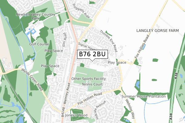 B76 2BU map - small scale - OS Open Zoomstack (Ordnance Survey)