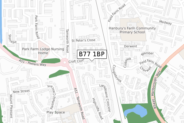 B77 1BP map - large scale - OS Open Zoomstack (Ordnance Survey)