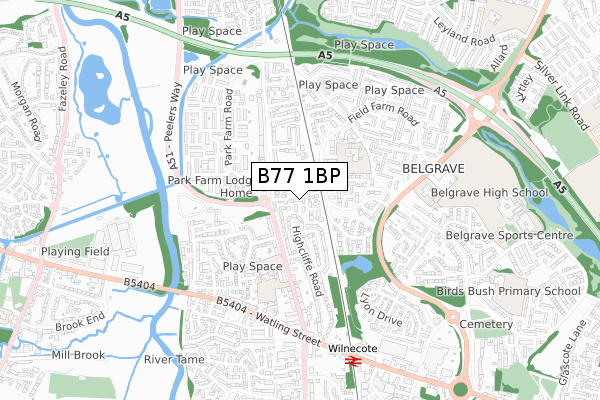 B77 1BP map - small scale - OS Open Zoomstack (Ordnance Survey)