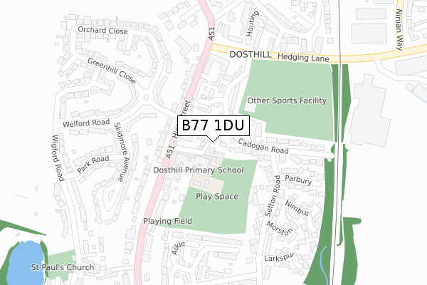 B77 1DU map - large scale - OS Open Zoomstack (Ordnance Survey)