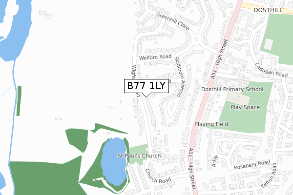 B77 1LY map - large scale - OS Open Zoomstack (Ordnance Survey)