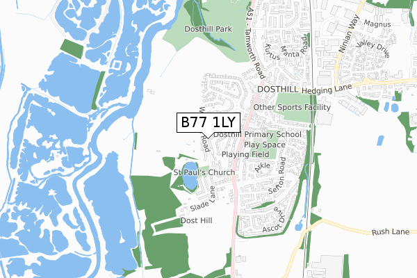 B77 1LY map - small scale - OS Open Zoomstack (Ordnance Survey)