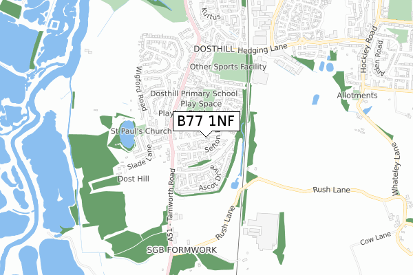 B77 1NF map - small scale - OS Open Zoomstack (Ordnance Survey)