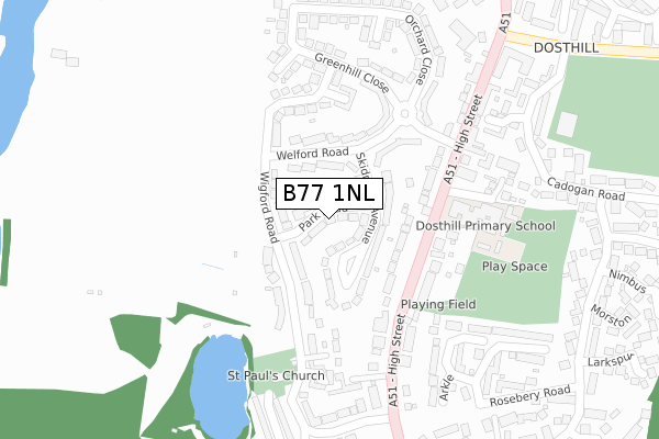 B77 1NL map - large scale - OS Open Zoomstack (Ordnance Survey)