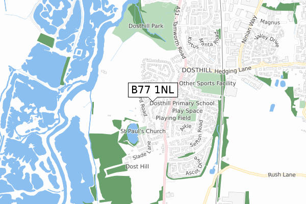 B77 1NL map - small scale - OS Open Zoomstack (Ordnance Survey)