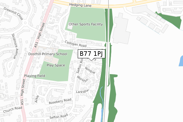 B77 1PJ map - large scale - OS Open Zoomstack (Ordnance Survey)