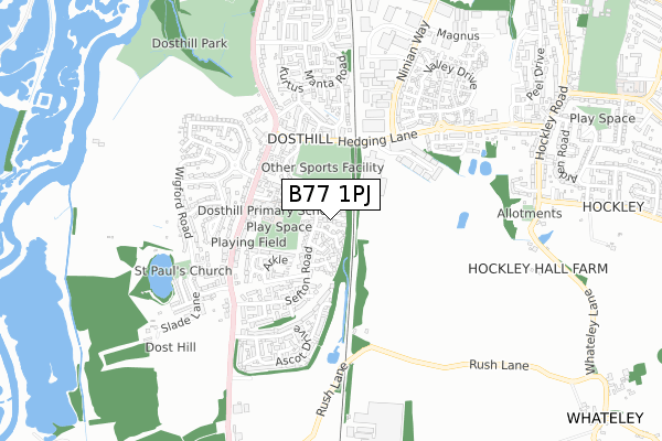 B77 1PJ map - small scale - OS Open Zoomstack (Ordnance Survey)