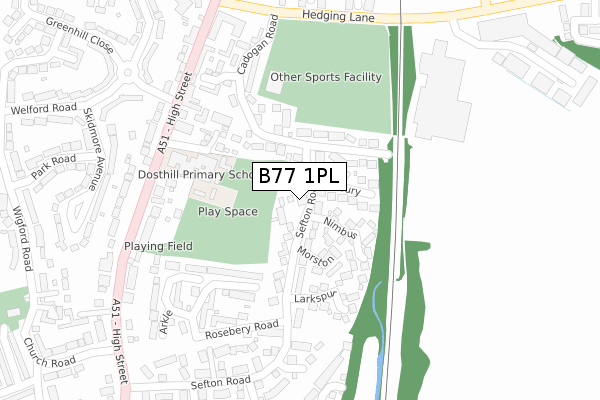 B77 1PL map - large scale - OS Open Zoomstack (Ordnance Survey)