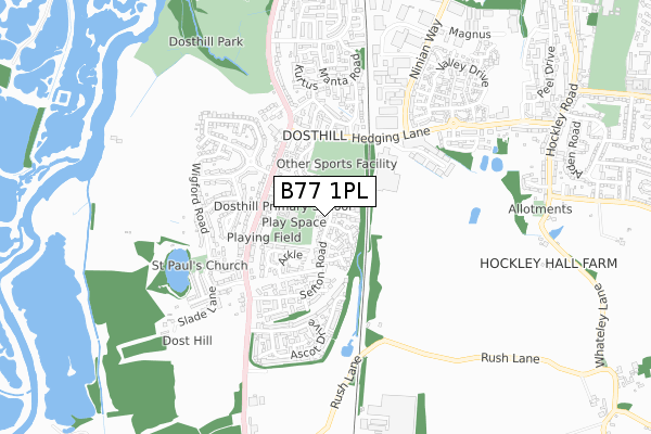 B77 1PL map - small scale - OS Open Zoomstack (Ordnance Survey)