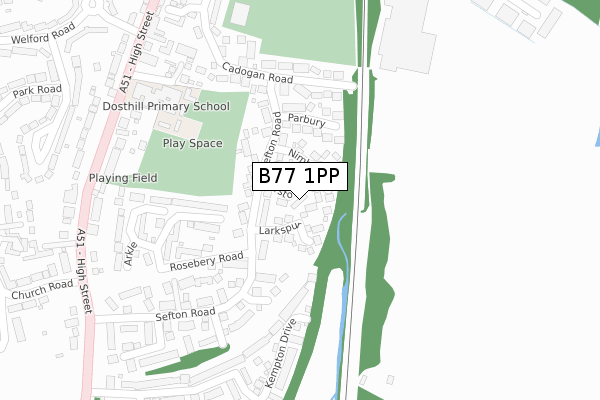 B77 1PP map - large scale - OS Open Zoomstack (Ordnance Survey)