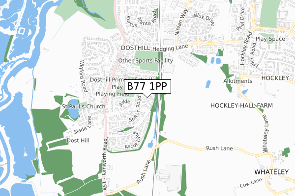 B77 1PP map - small scale - OS Open Zoomstack (Ordnance Survey)