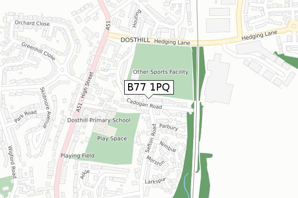 B77 1PQ map - large scale - OS Open Zoomstack (Ordnance Survey)