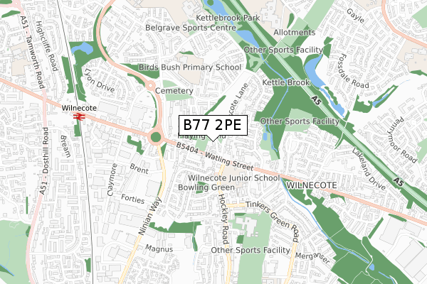 B77 2PE map - small scale - OS Open Zoomstack (Ordnance Survey)