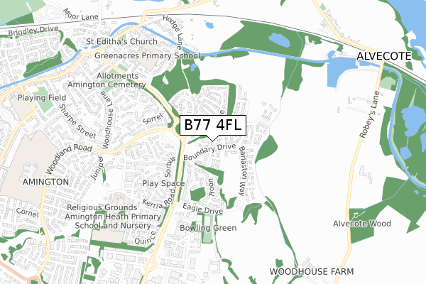 B77 4FL map - small scale - OS Open Zoomstack (Ordnance Survey)