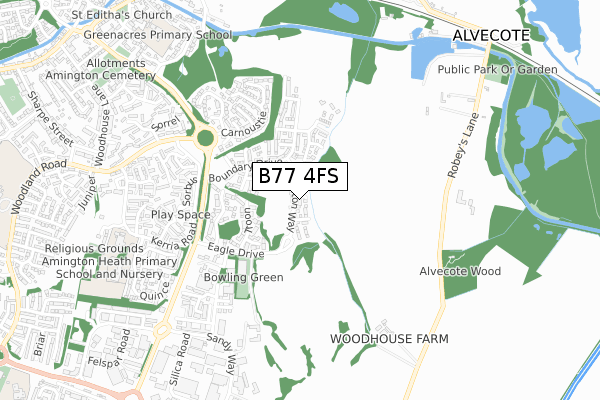 B77 4FS map - small scale - OS Open Zoomstack (Ordnance Survey)