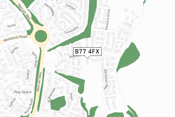 B77 4FX map - large scale - OS Open Zoomstack (Ordnance Survey)