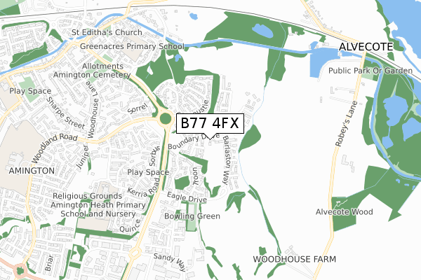 B77 4FX map - small scale - OS Open Zoomstack (Ordnance Survey)