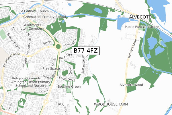 B77 4FZ map - small scale - OS Open Zoomstack (Ordnance Survey)