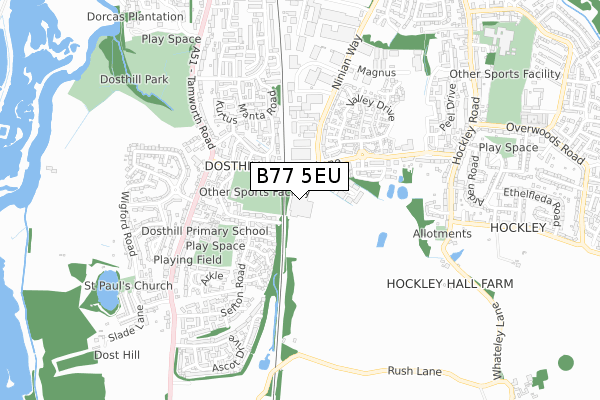 B77 5EU map - small scale - OS Open Zoomstack (Ordnance Survey)