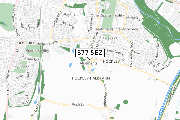 B77 5EZ map - small scale - OS Open Zoomstack (Ordnance Survey)