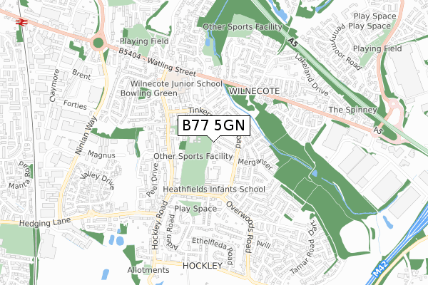 B77 5GN map - small scale - OS Open Zoomstack (Ordnance Survey)