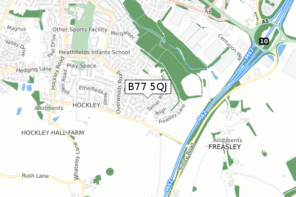 B77 5QJ map - small scale - OS Open Zoomstack (Ordnance Survey)