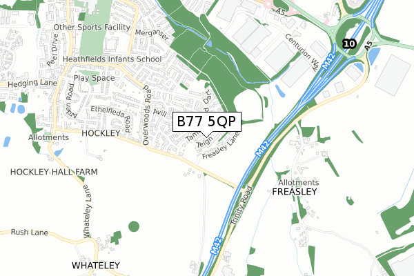 B77 5QP map - small scale - OS Open Zoomstack (Ordnance Survey)