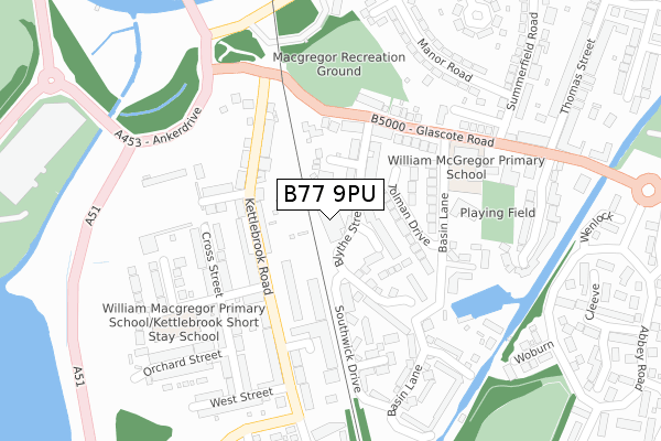 B77 9PU map - large scale - OS Open Zoomstack (Ordnance Survey)