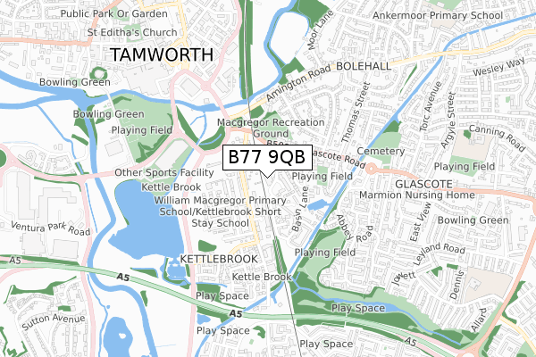 B77 9QB map - small scale - OS Open Zoomstack (Ordnance Survey)