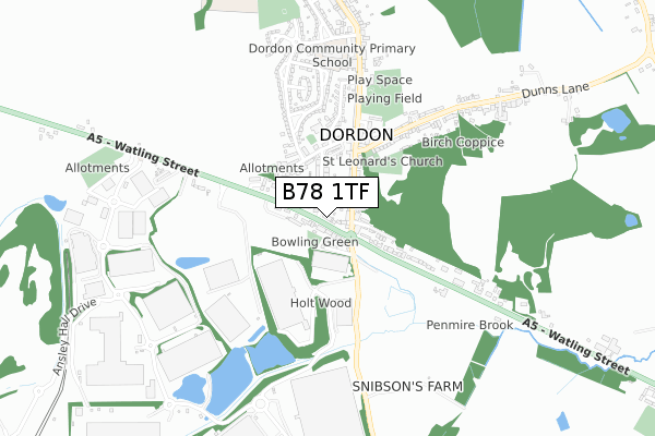 B78 1TF map - small scale - OS Open Zoomstack (Ordnance Survey)