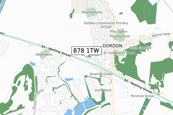 B78 1TW map - small scale - OS Open Zoomstack (Ordnance Survey)