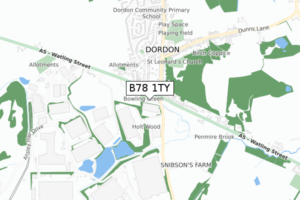 B78 1TY map - small scale - OS Open Zoomstack (Ordnance Survey)