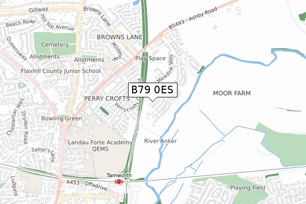 B79 0ES map - small scale - OS Open Zoomstack (Ordnance Survey)