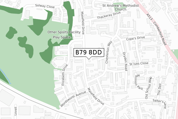 B79 8DD map - large scale - OS Open Zoomstack (Ordnance Survey)