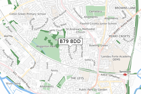 B79 8DD map - small scale - OS Open Zoomstack (Ordnance Survey)