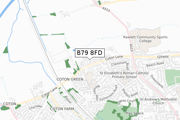 B79 8FD map - small scale - OS Open Zoomstack (Ordnance Survey)