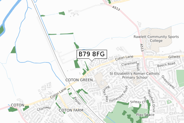 B79 8FG map - small scale - OS Open Zoomstack (Ordnance Survey)