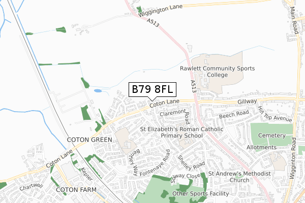 B79 8FL map - small scale - OS Open Zoomstack (Ordnance Survey)