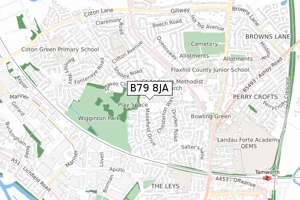 B79 8JA map - small scale - OS Open Zoomstack (Ordnance Survey)