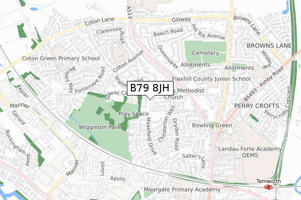 B79 8JH map - small scale - OS Open Zoomstack (Ordnance Survey)