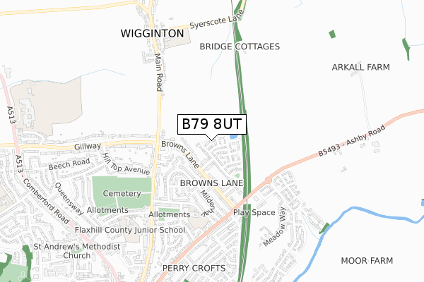 B79 8UT map - small scale - OS Open Zoomstack (Ordnance Survey)