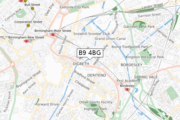 B9 4BG map - small scale - OS Open Zoomstack (Ordnance Survey)