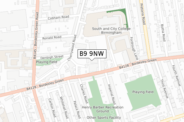 B9 9NW map - large scale - OS Open Zoomstack (Ordnance Survey)