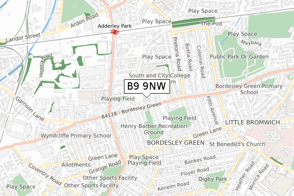 B9 9NW map - small scale - OS Open Zoomstack (Ordnance Survey)