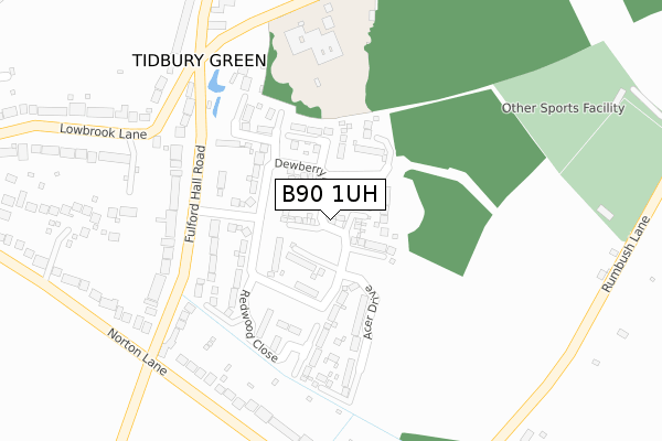 B90 1UH map - large scale - OS Open Zoomstack (Ordnance Survey)