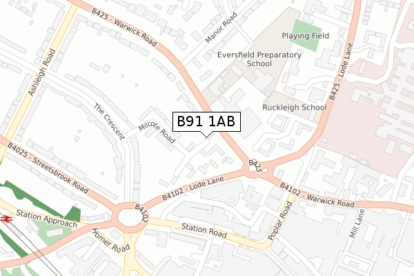 B91 1AB map - large scale - OS Open Zoomstack (Ordnance Survey)