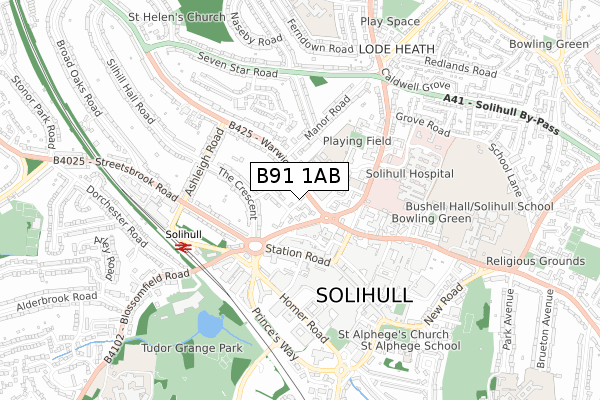 B91 1AB map - small scale - OS Open Zoomstack (Ordnance Survey)