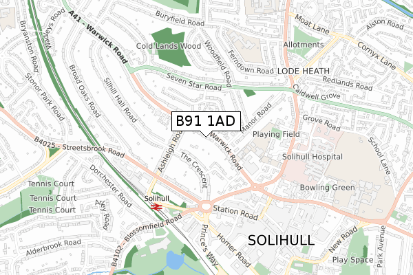 B91 1AD map - small scale - OS Open Zoomstack (Ordnance Survey)