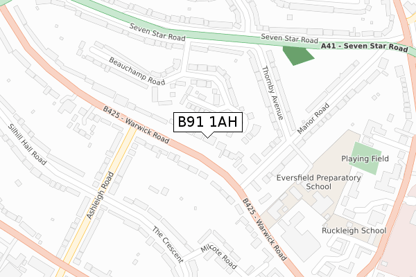 B91 1AH map - large scale - OS Open Zoomstack (Ordnance Survey)