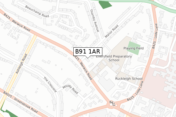 B91 1AR map - large scale - OS Open Zoomstack (Ordnance Survey)